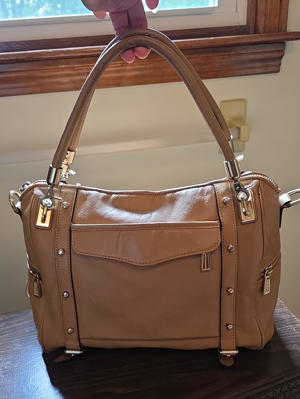 Rebecca Minkoff CoffeTan 100% Leather Shoulder Bag with Gold Plaque